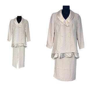 Monroe & Main 3-pc Wardrober Cream Pant Midi Skirt Set Wedding Ivory Formal Suit